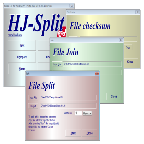 Freeware multi-platform file splitters